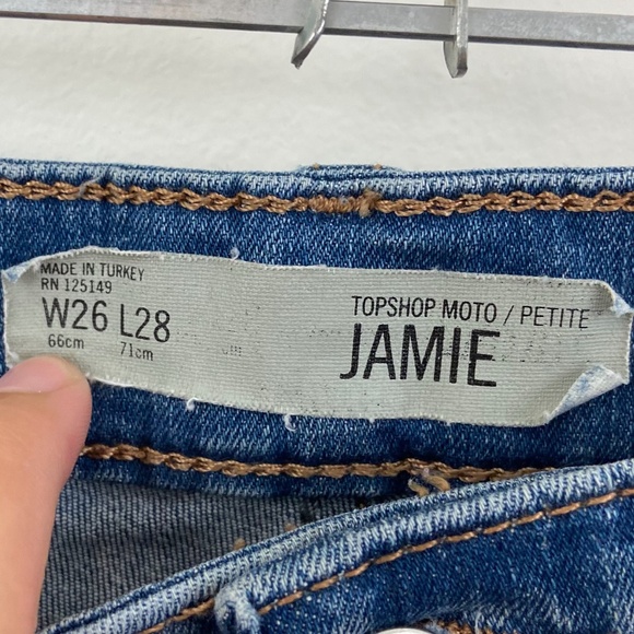 Topshop Jamie Moto denim wash high rise skinny jeans Sz 26 - Picture 5 of 6